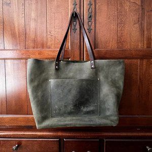 Portland Leather - OVERSIZED Olive Green Sueded Leather Tote